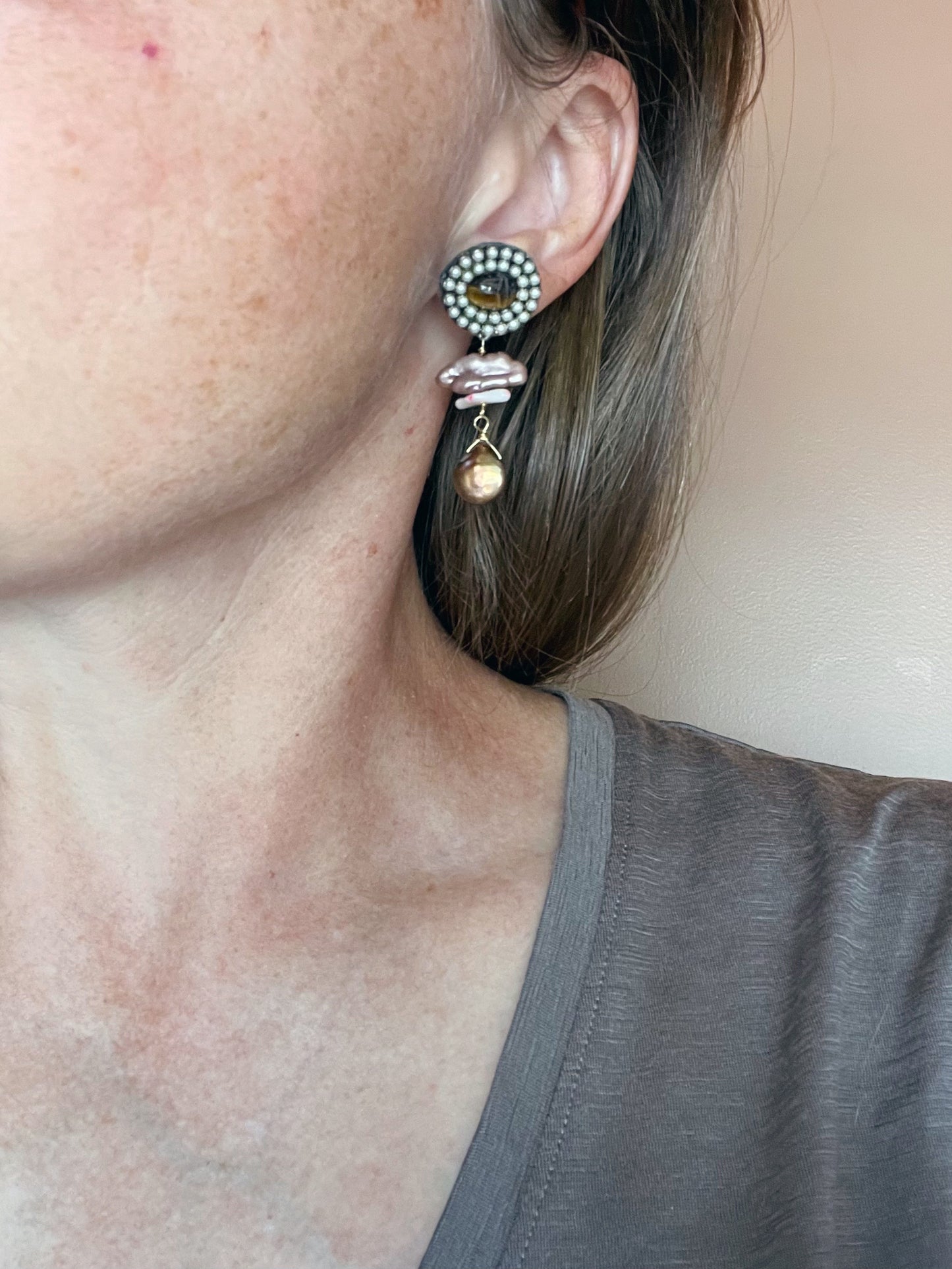 Pearl and Scarab Earring