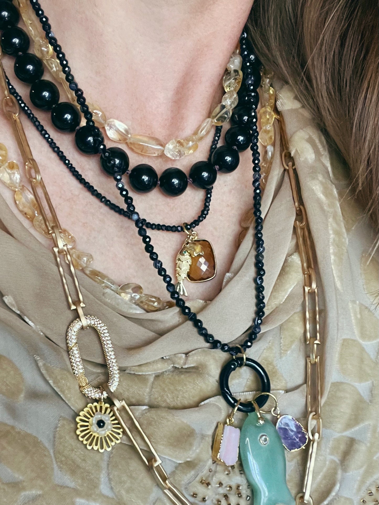 Black Agate Charm Necklace