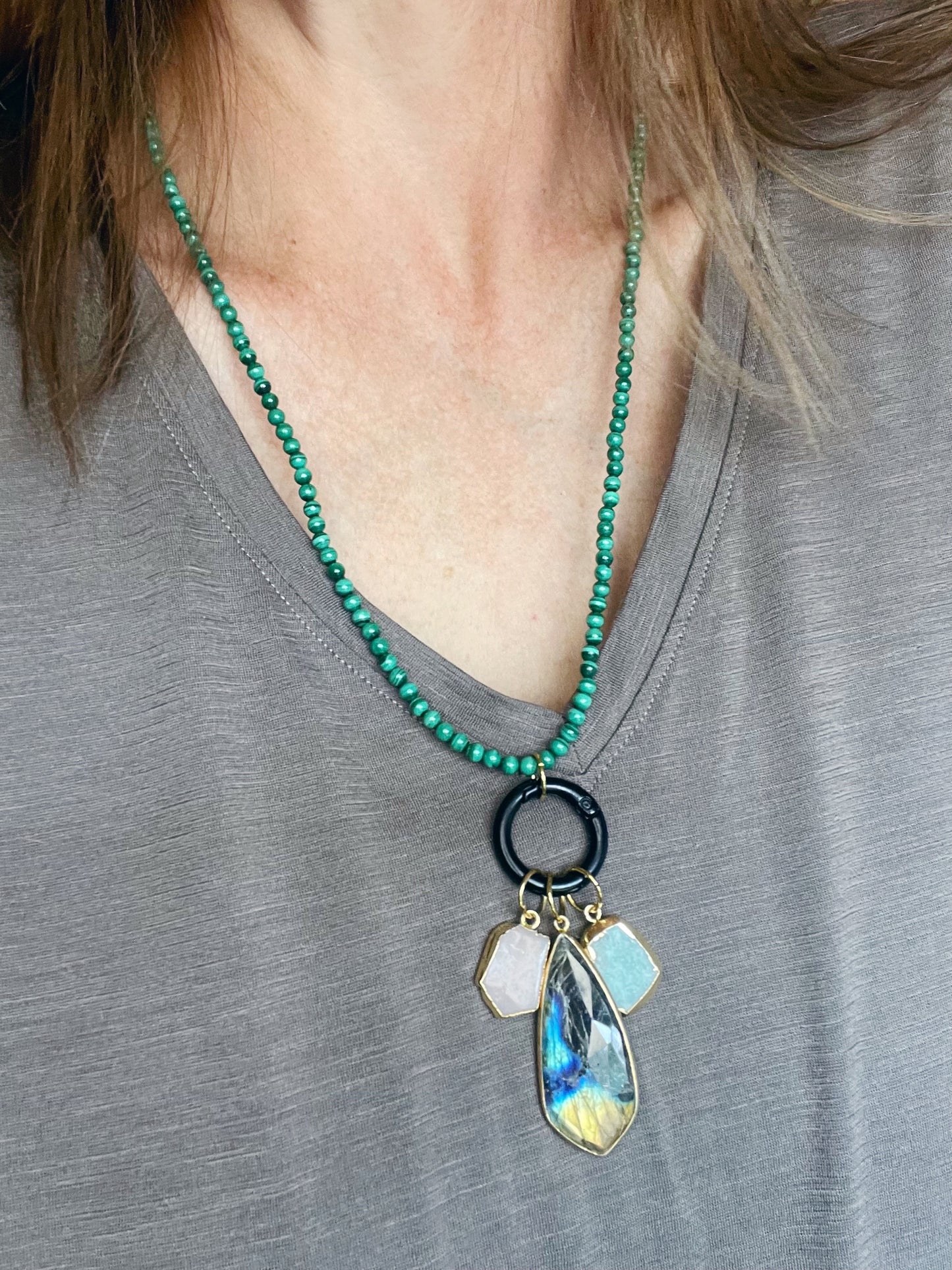 Malachite Necklace with Charms