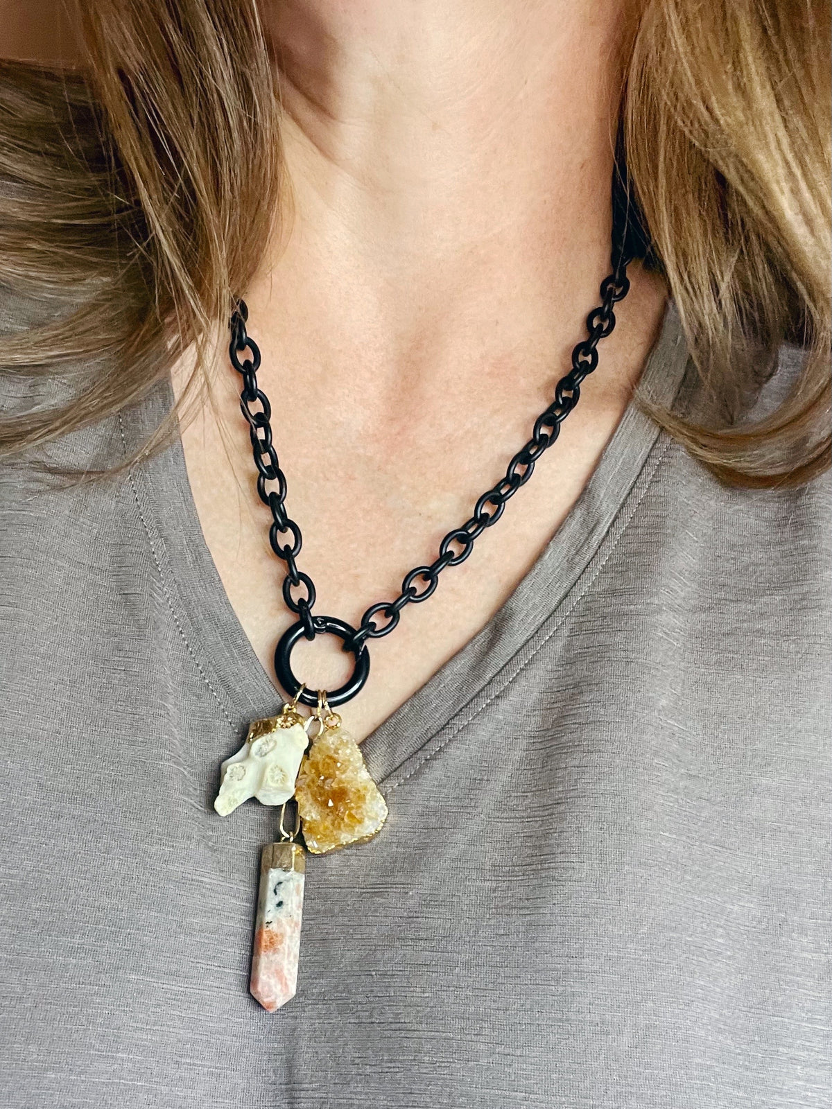 Chunky Black Chain Charm Necklace