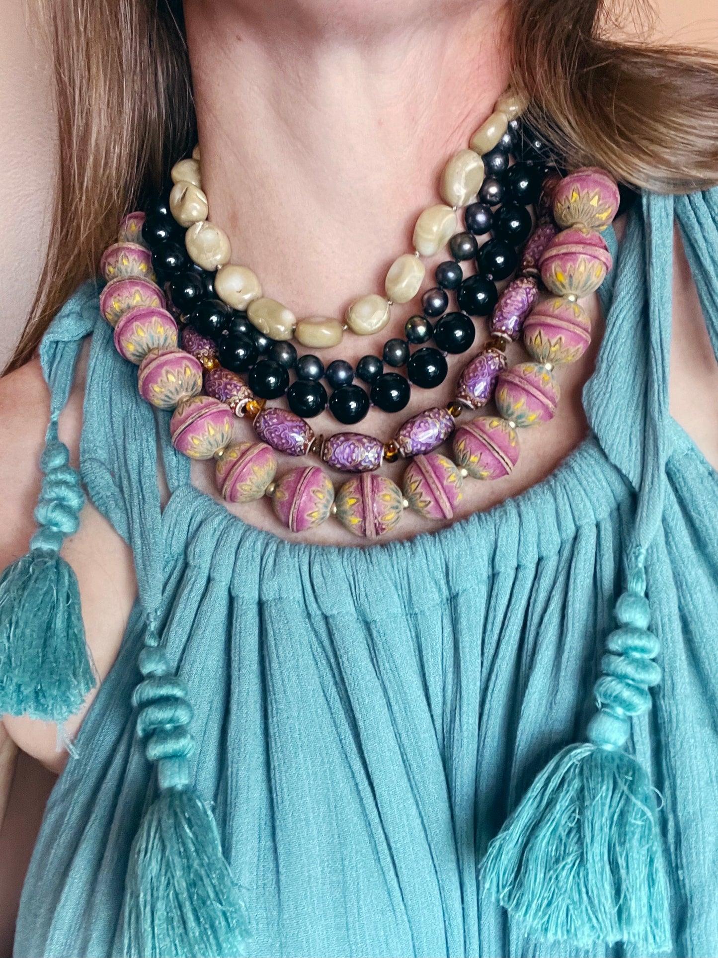 Hand Painted Leather Bead Choker