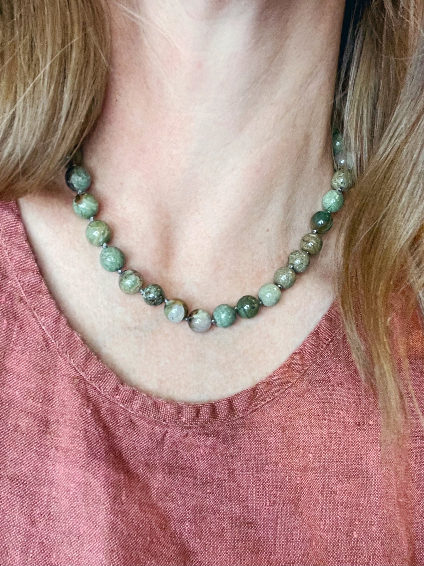 Green Jasper Hand Knotted Choker