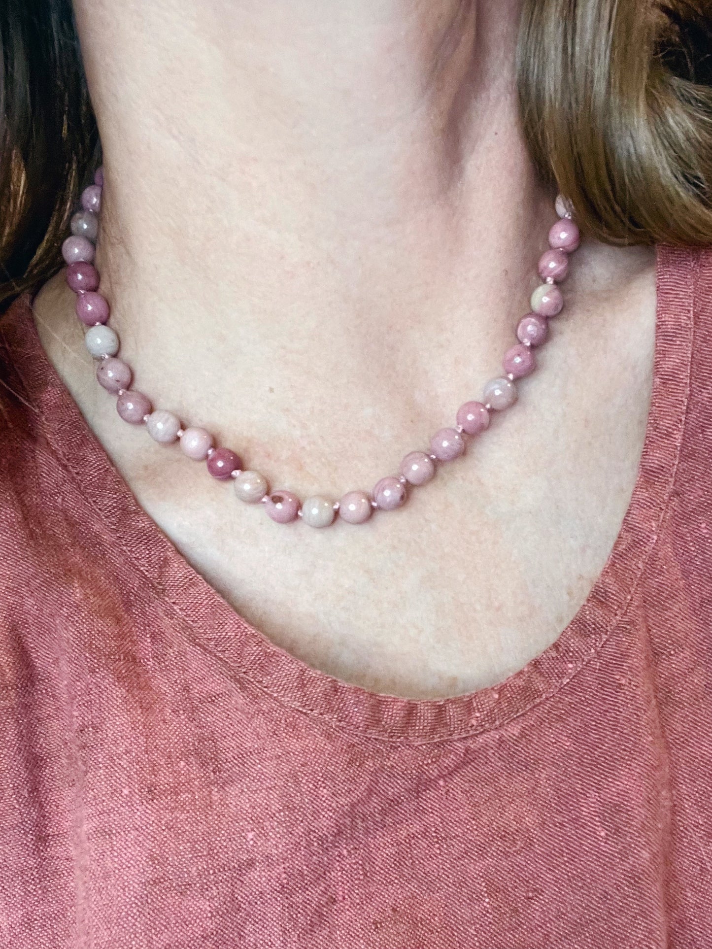 Hand Knotted Rhodonite Choker