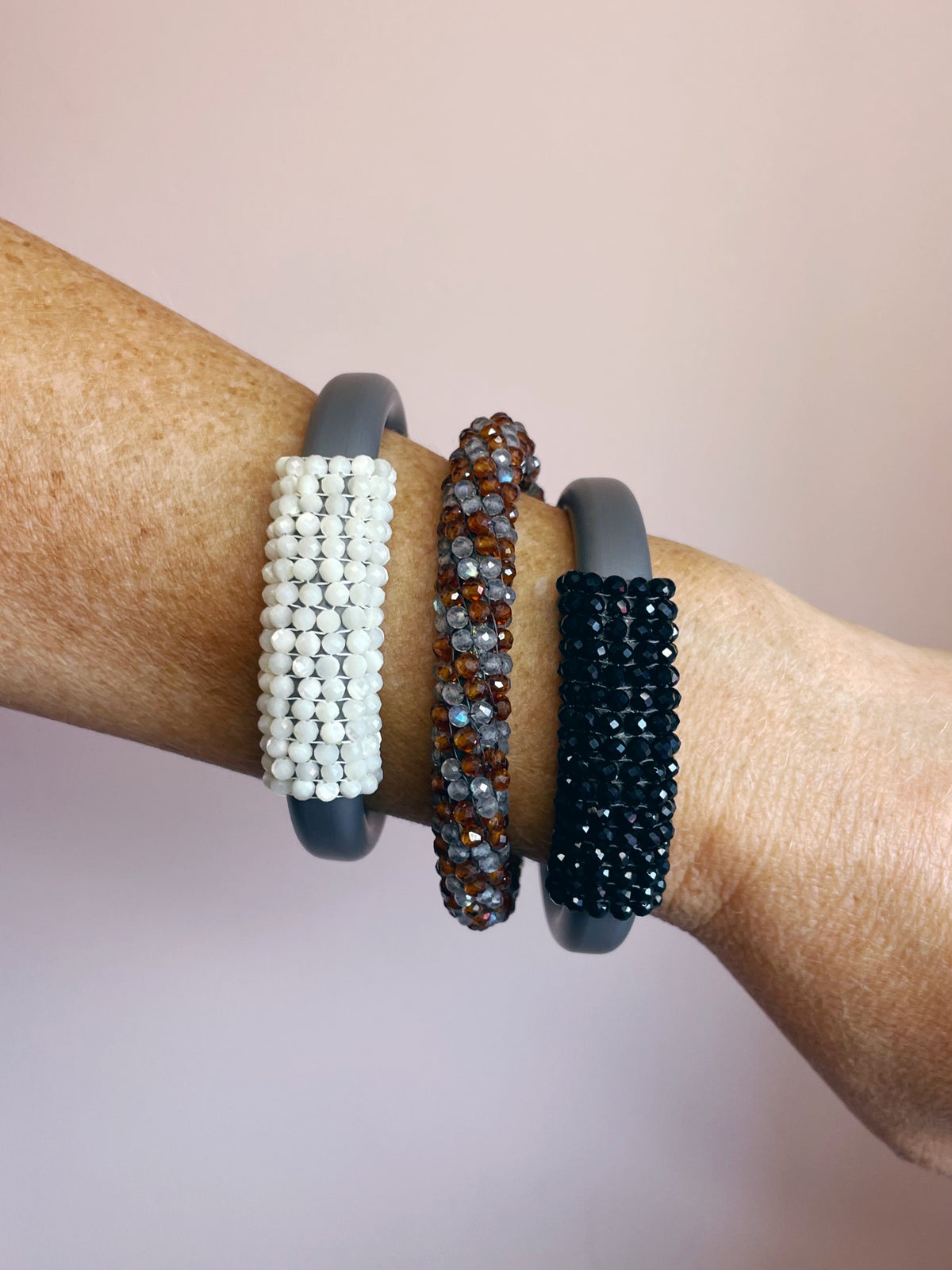 Labradorite and Hessonite Garnet Woven Bracelet