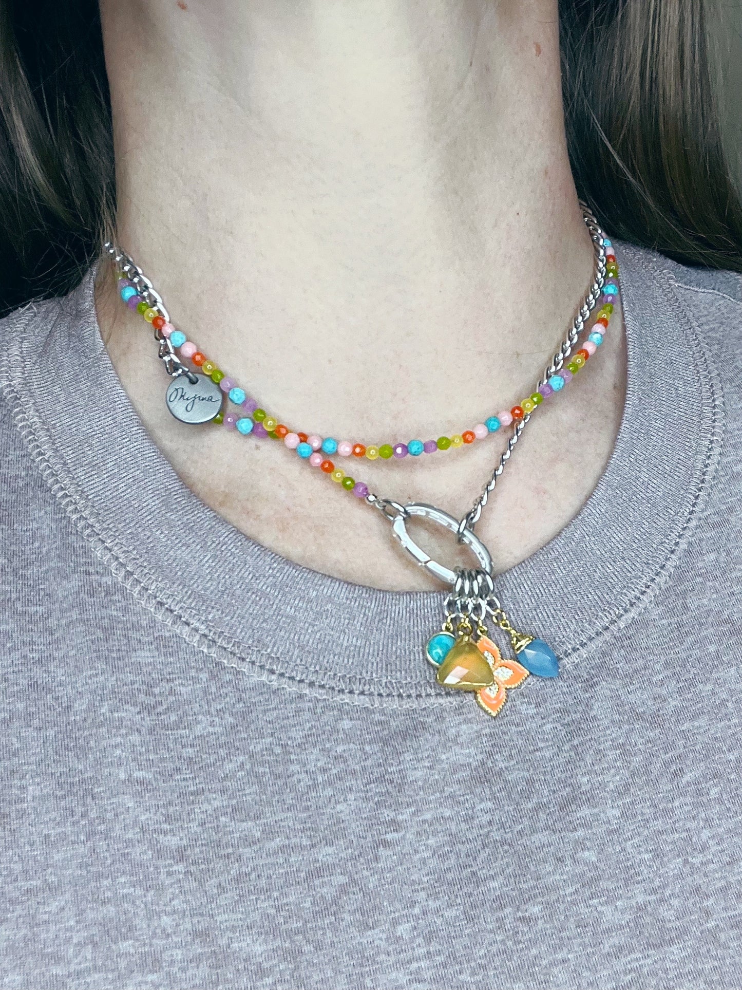 Multi Colored Long Charm Necklace
