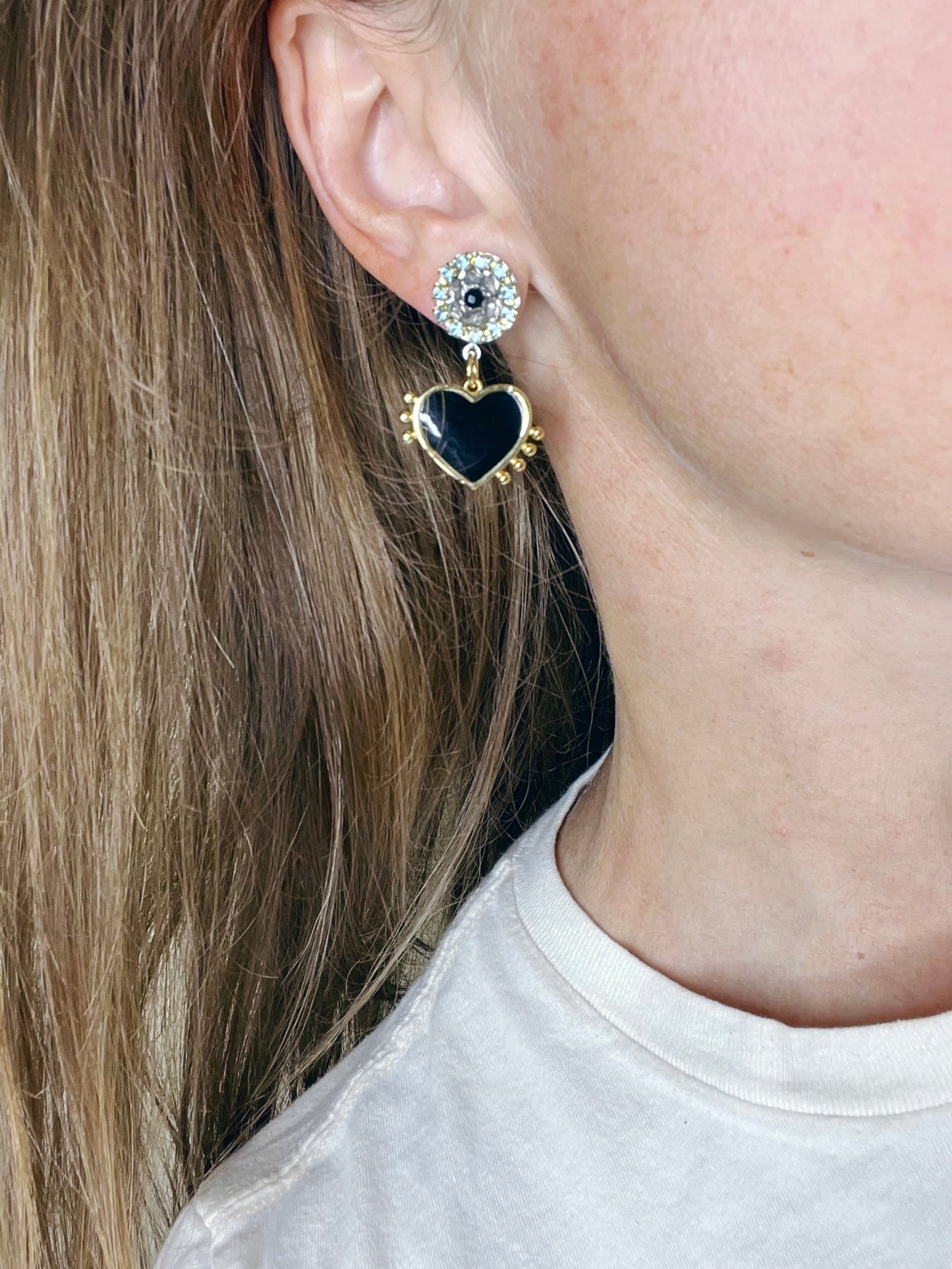 Black Enamel Heart Earring