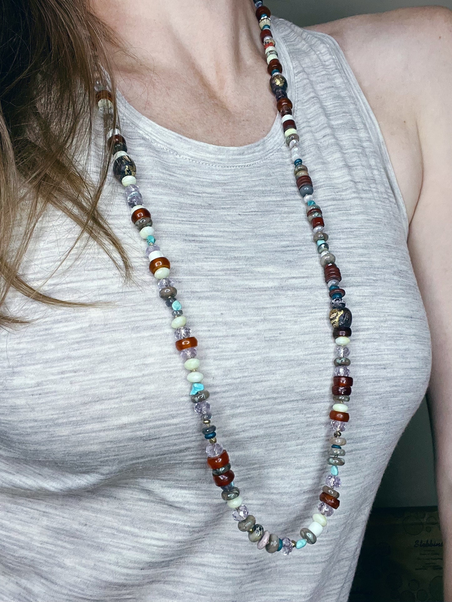 Hand Knotted Multicolored Bead Strand
