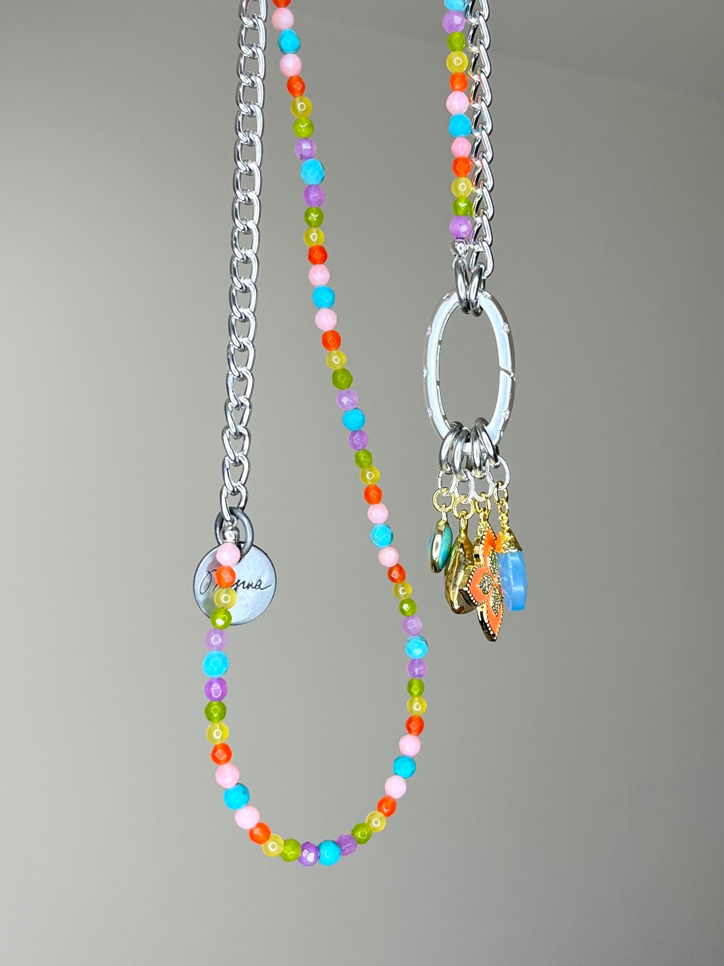Multi Colored Long Charm Necklace