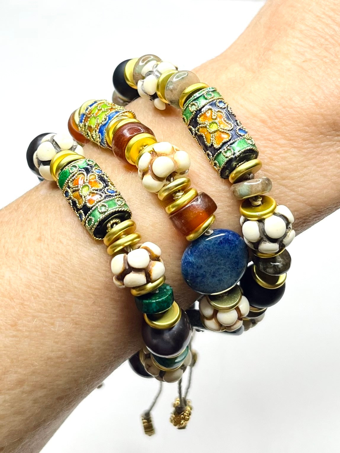 Cloissone and Gemstone Bracelets (sold separately)