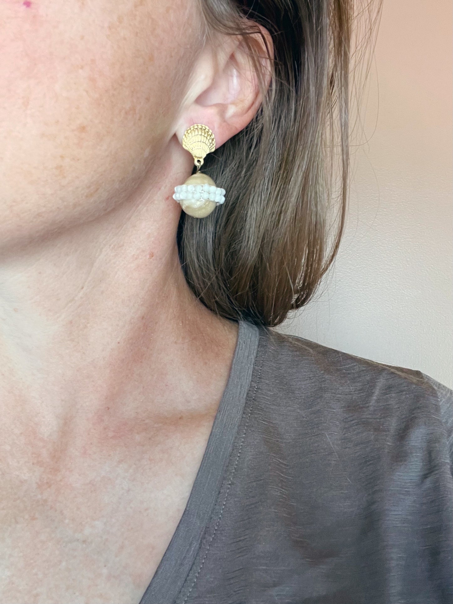 Taupe Coral Saturn Earring