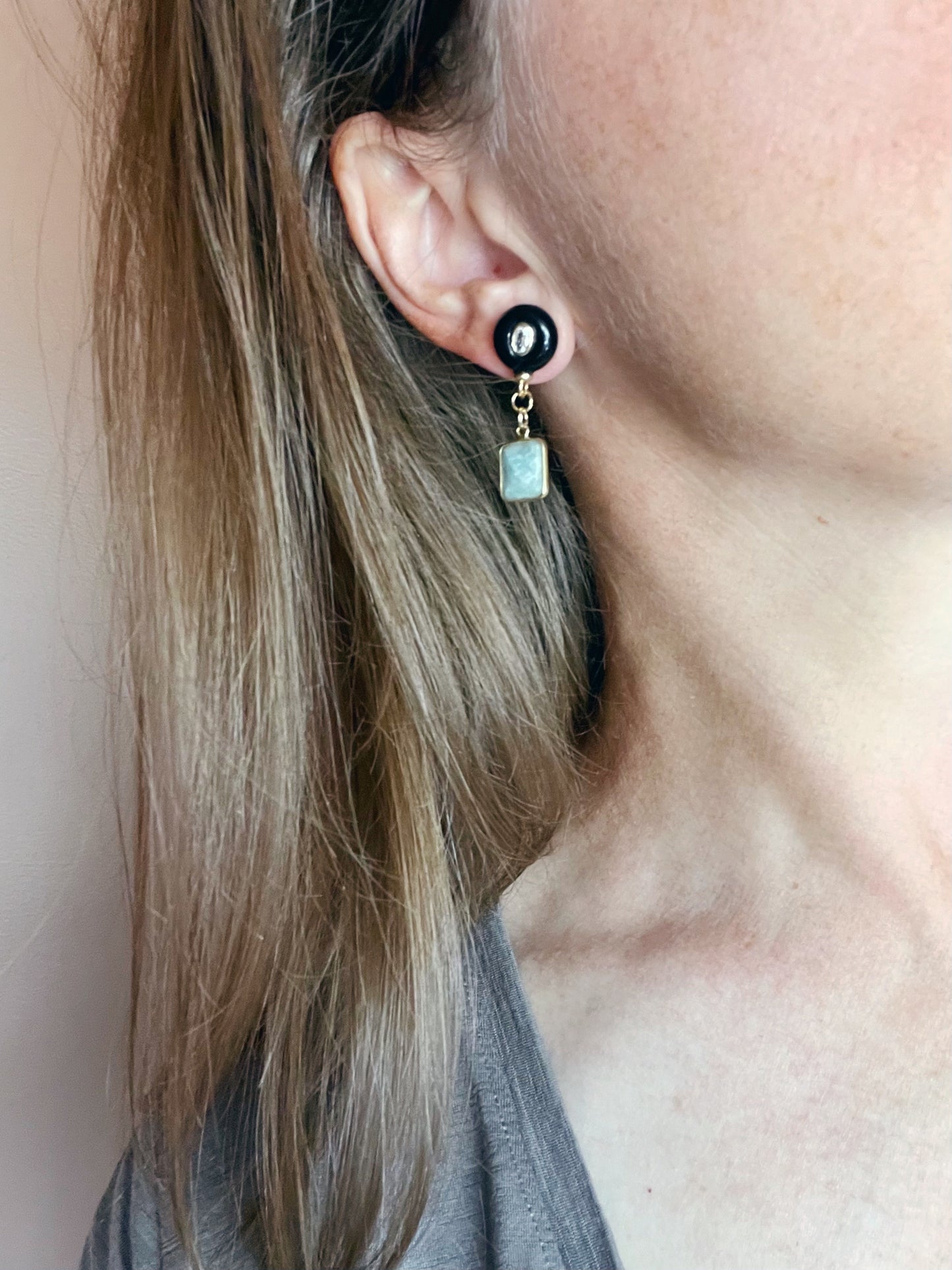 Aquamarine and Onyx Earring