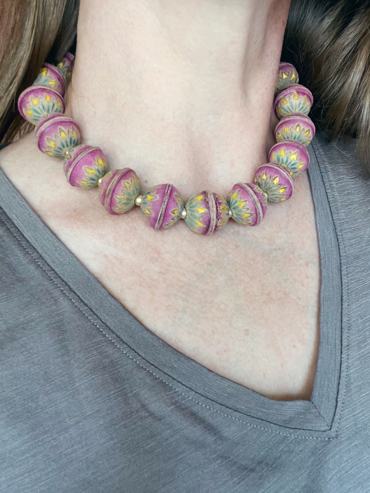 Hand Painted Leather Bead Choker