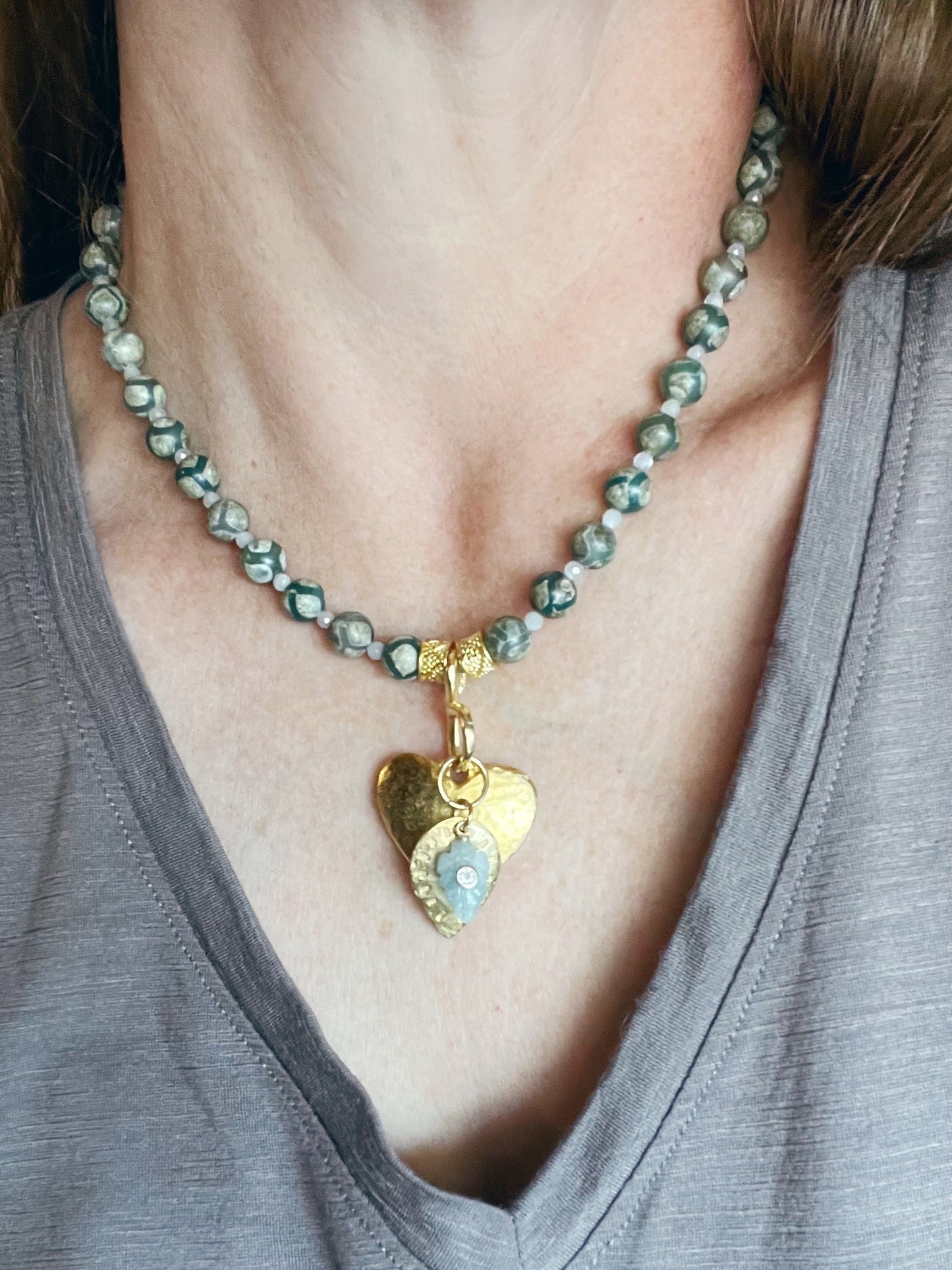 Ocean Jasper Necklace with Multi Charm Drop