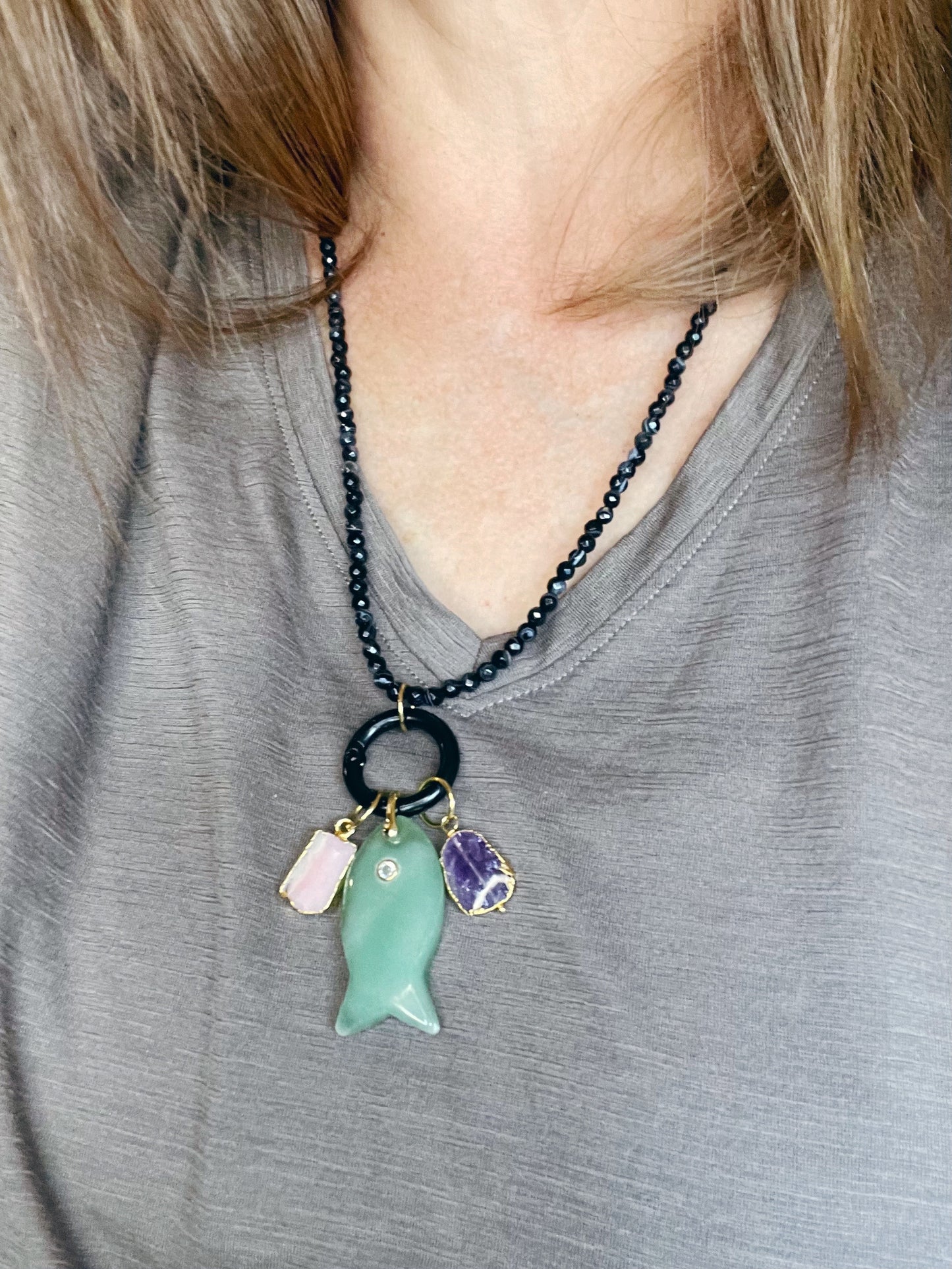 Black Agate Charm Necklace