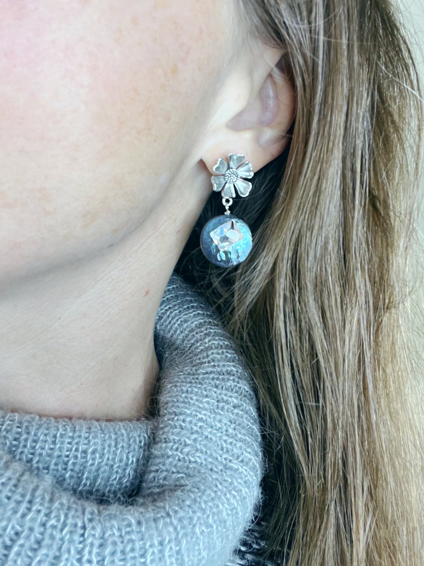 Gray Coin Pearl Earring