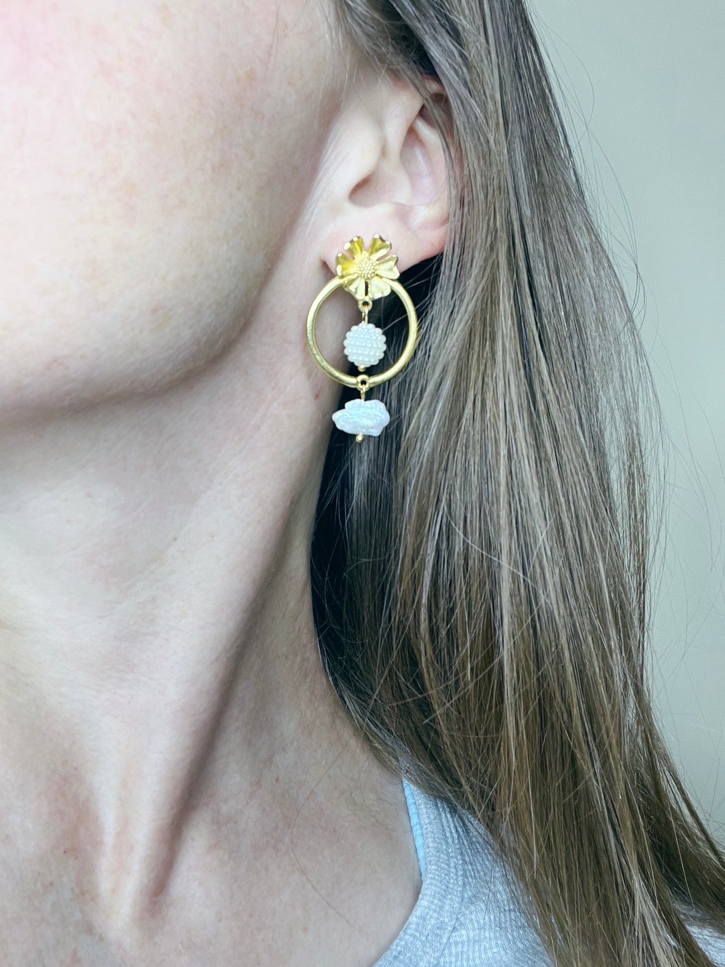 Gold Hoop and Pearl Earring