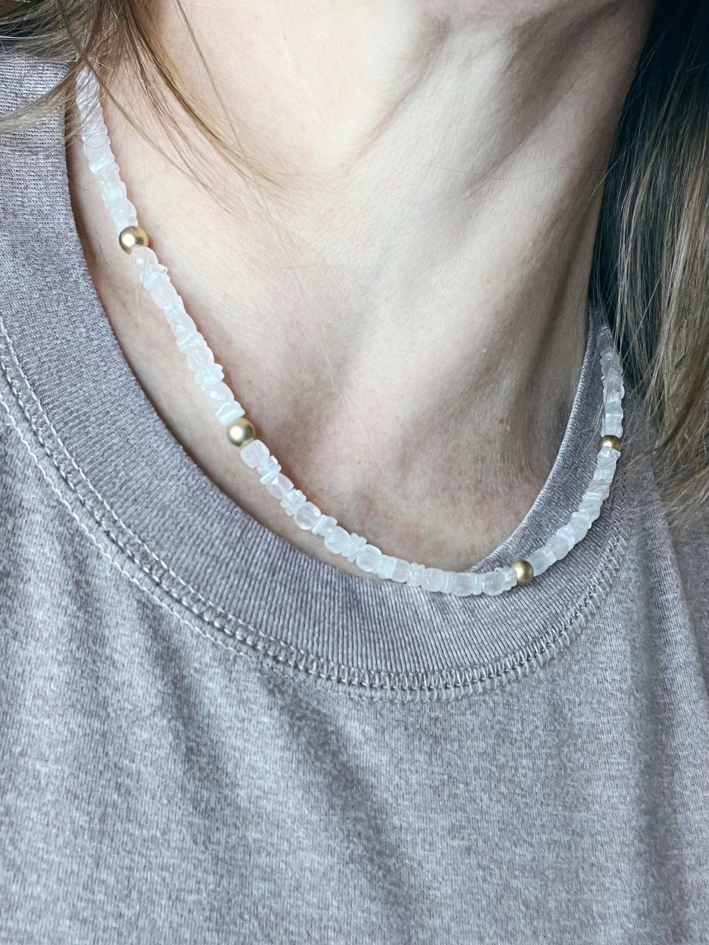 Rose Quartz and Moonstone Short Necklace