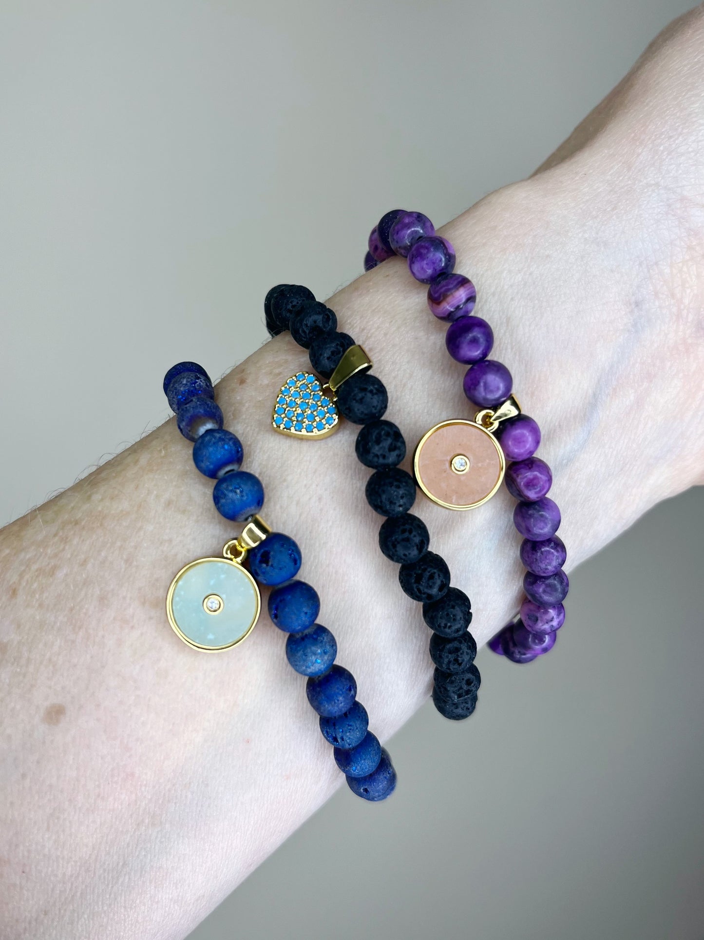 Black Lava Stretch Bracelet with Turquoise Heart Charm