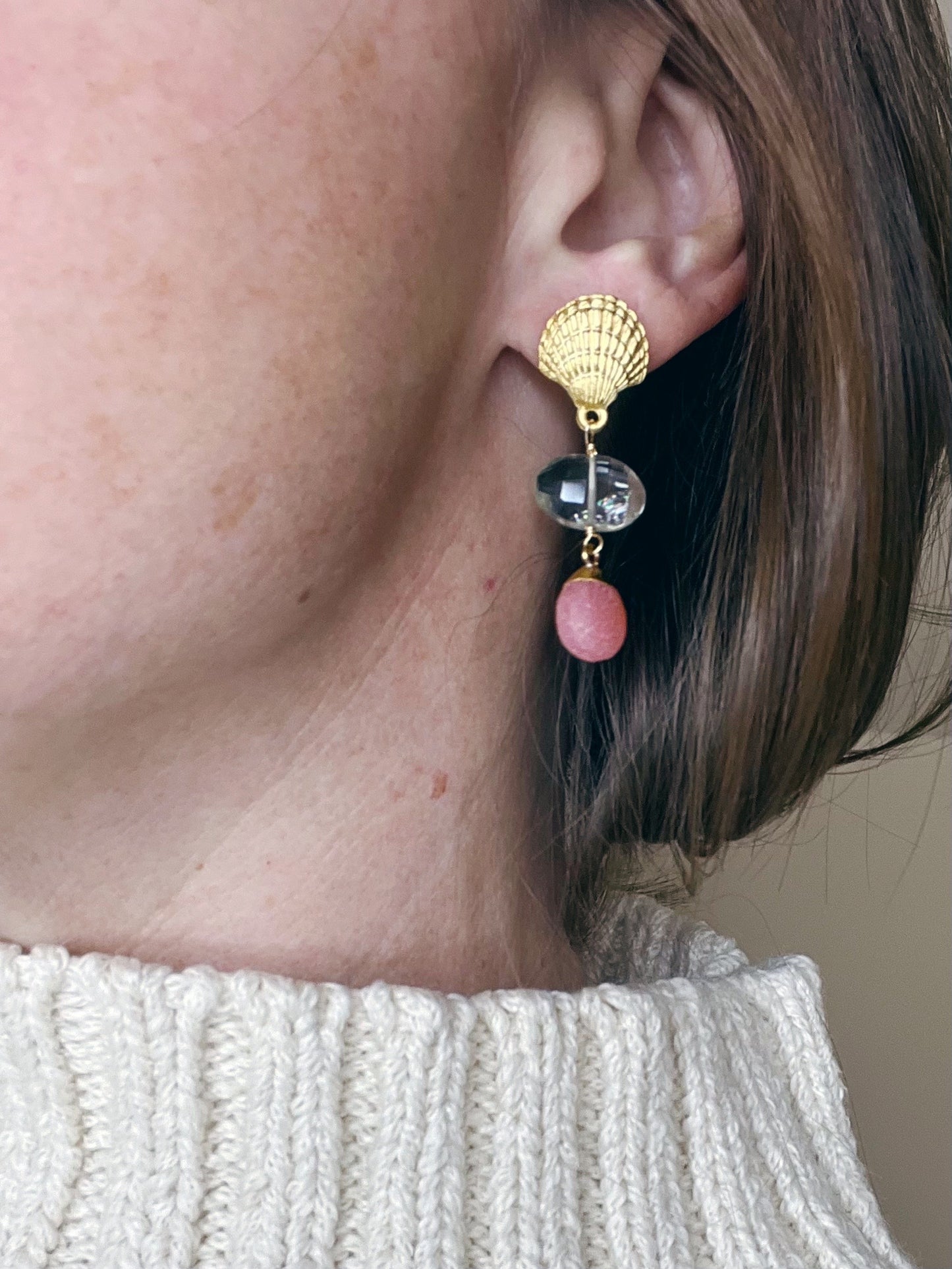 Pink Drusy and Prasiolite Earring