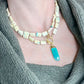 Magnesite Hand Knotted Long Necklace with Green Chalcedony Pendant