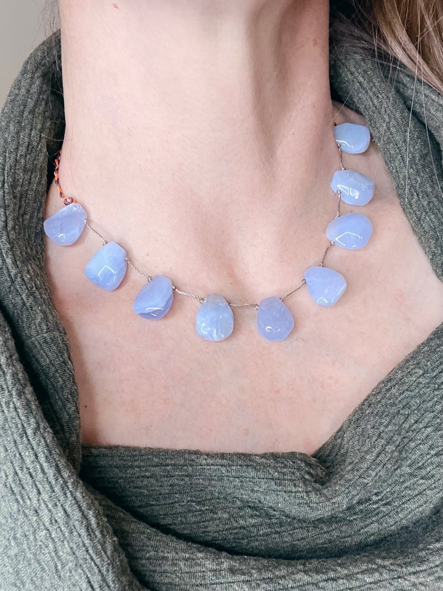 Blue Chalcedony on Cord with Slider