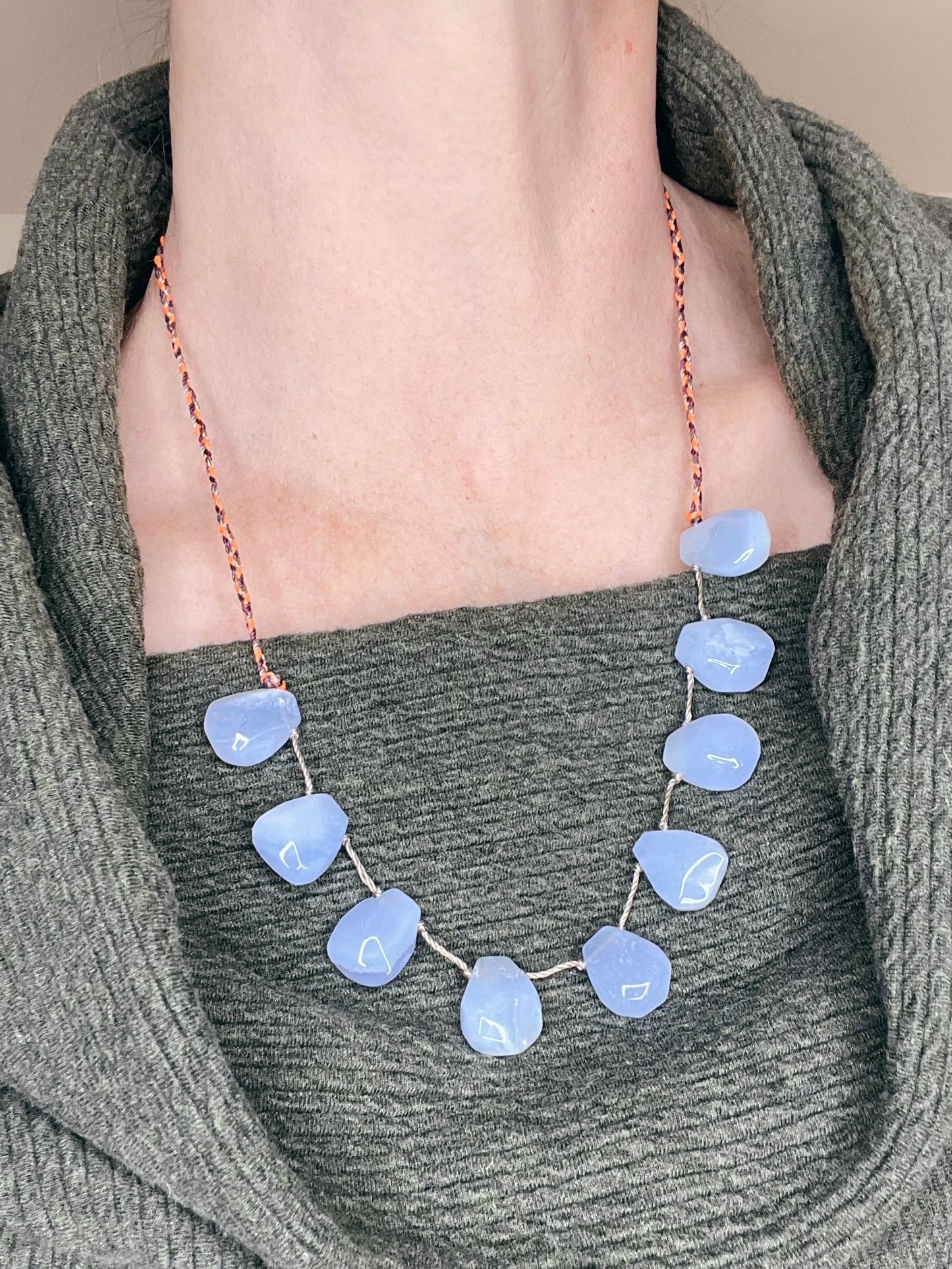 Blue Chalcedony on Cord with Slider