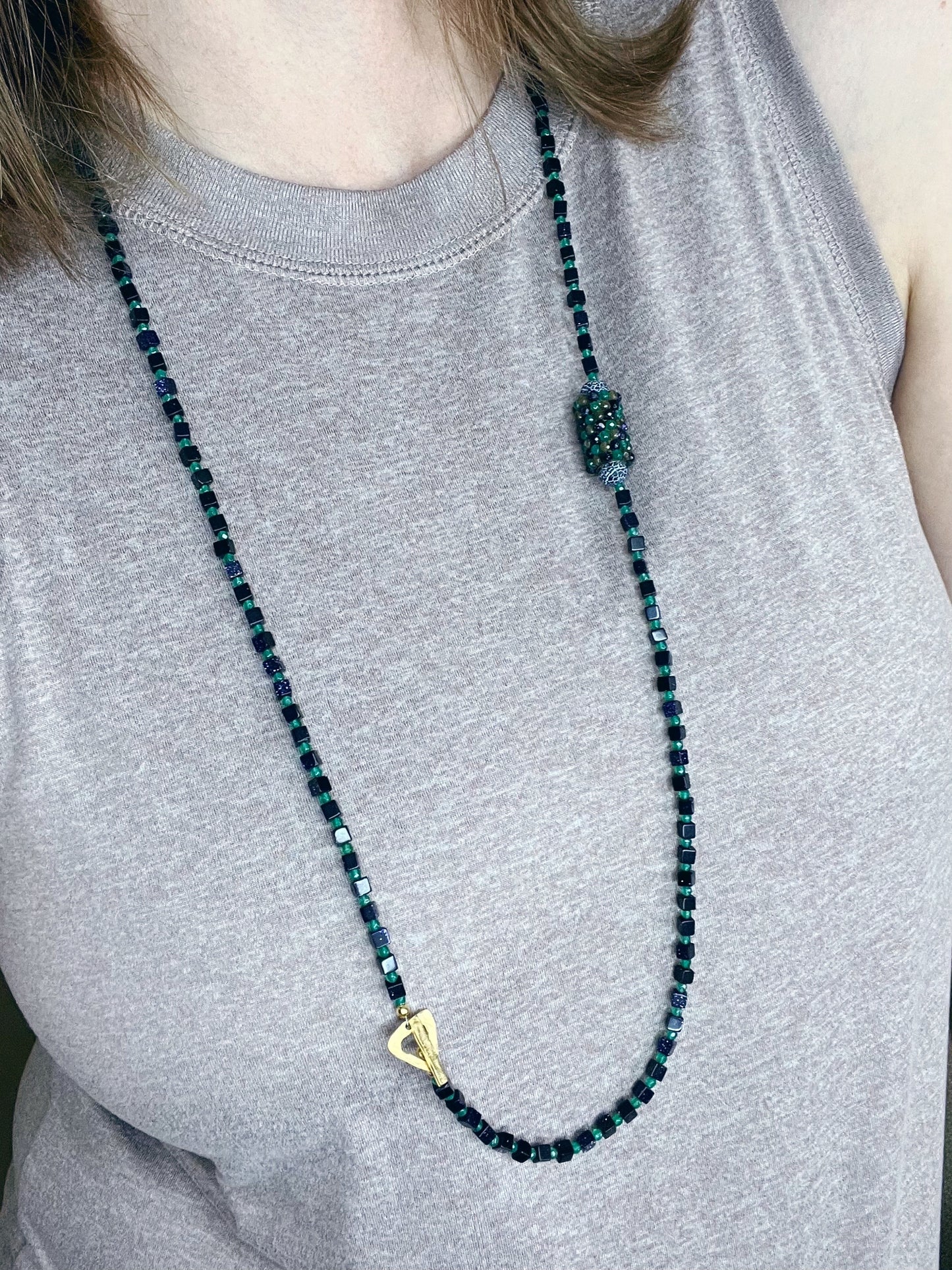 Lapis and Green Onyx Long Necklace
