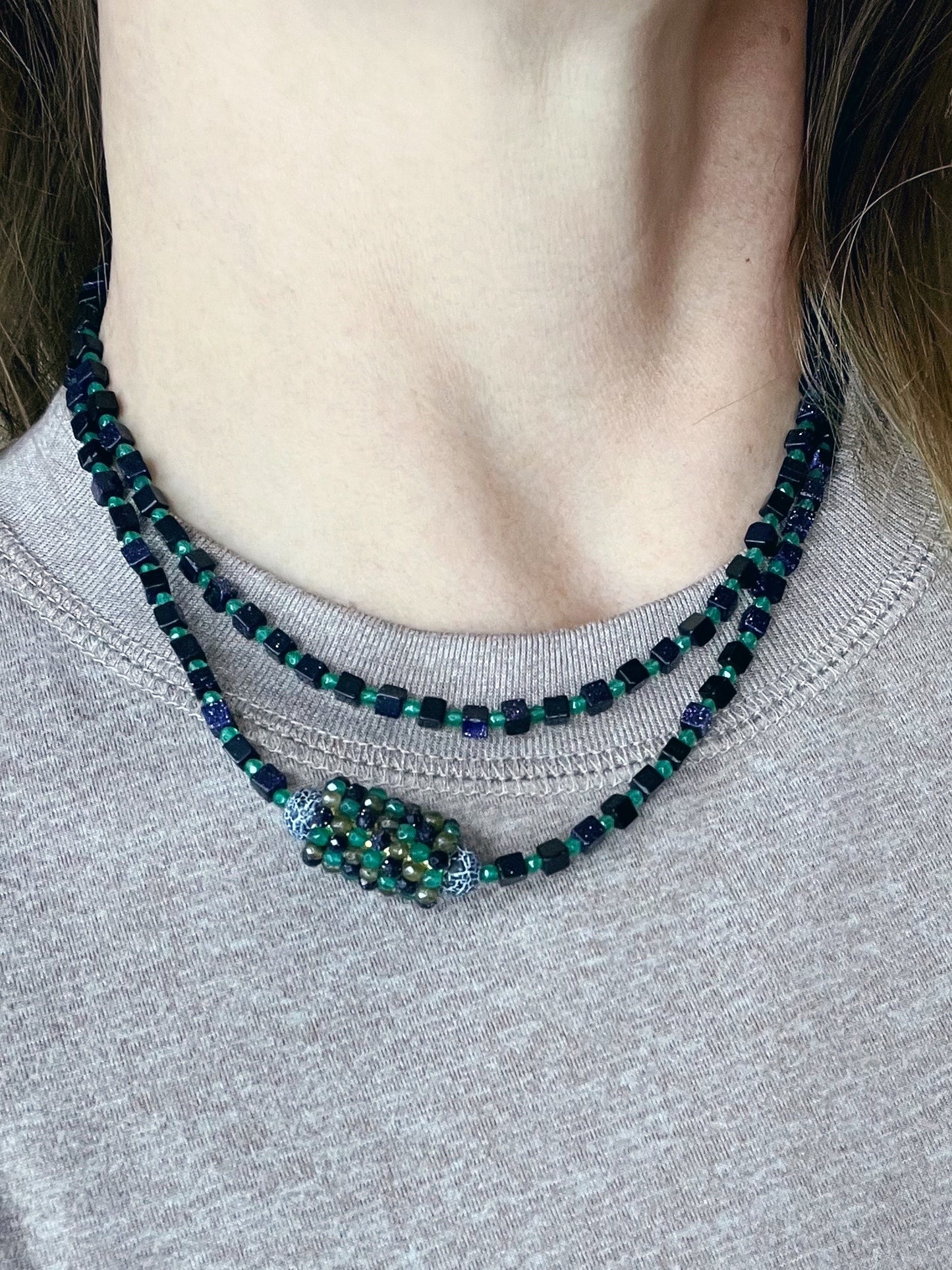 Lapis and Green Onyx Long Necklace
