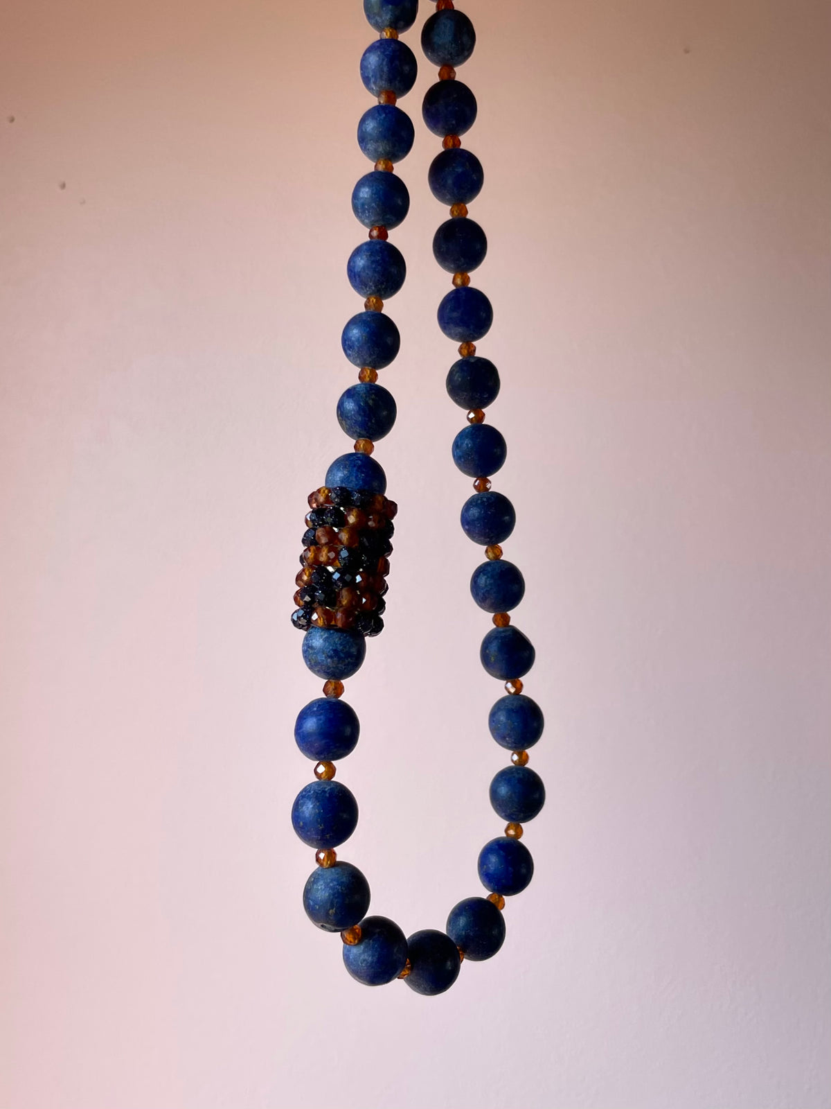 Matte Lapis and Hessonite Garnet Necklace