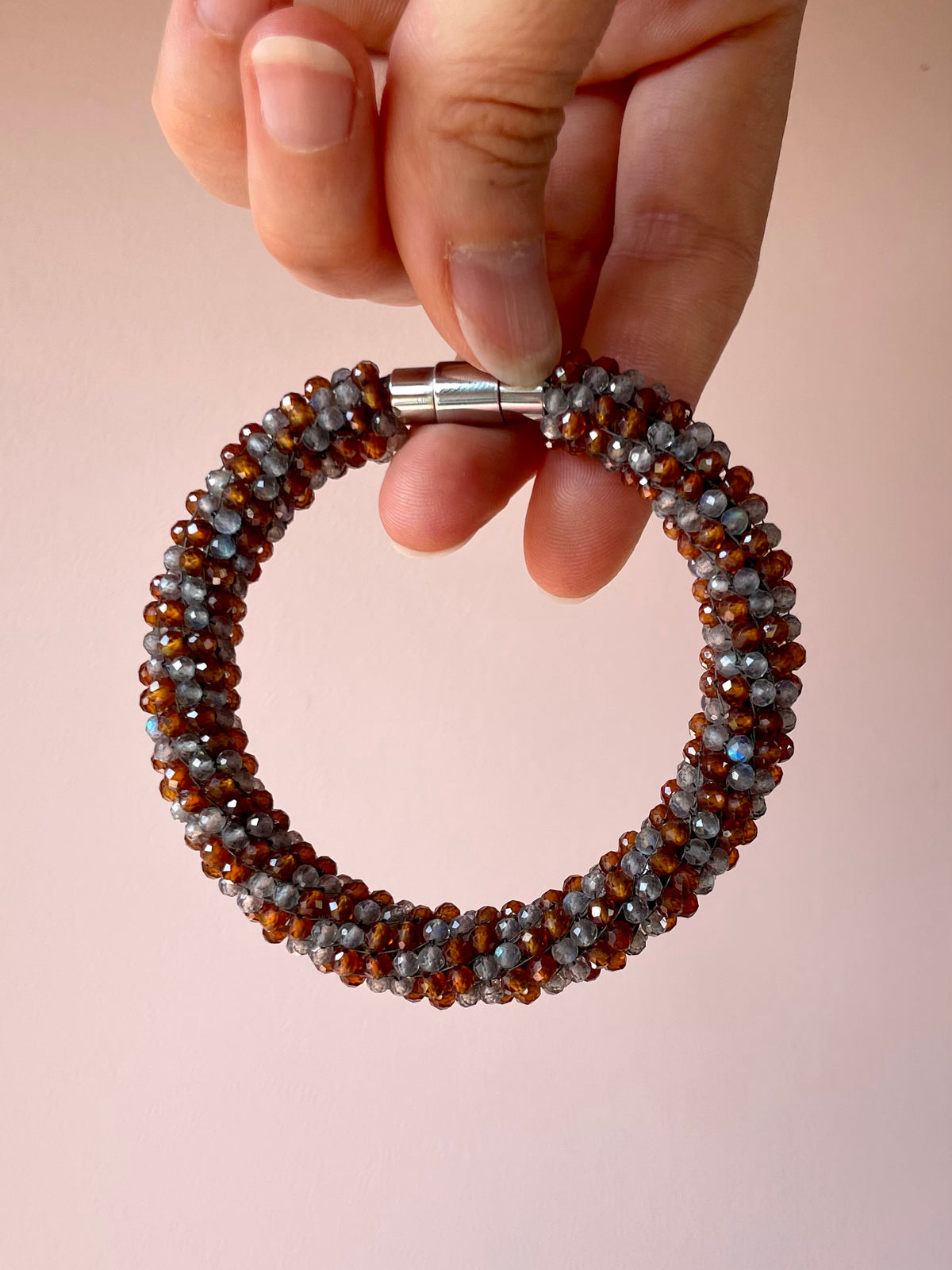 Labradorite and Hessonite Garnet Woven Bracelet