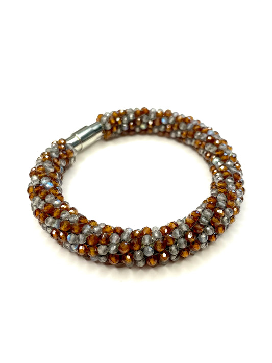 Labradorite and Hessonite Garnet Woven Bracelet