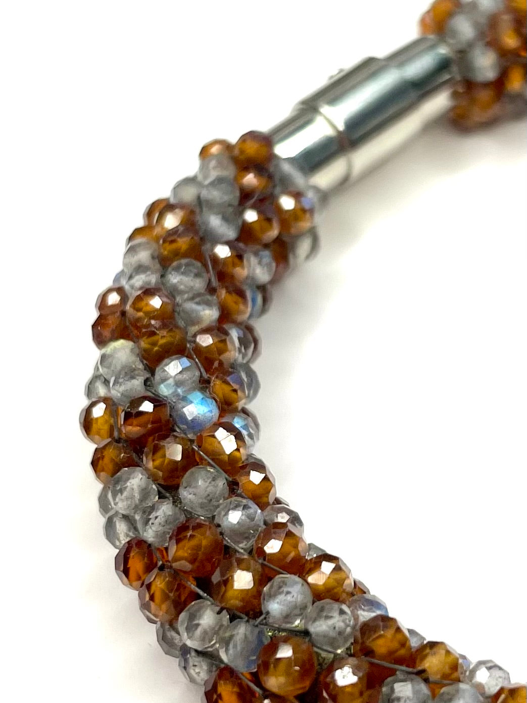 Labradorite and Hessonite Garnet Woven Bracelet