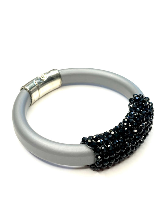 Handwoven Beaded Rubber Bracelet- Gray-Black