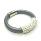 Handwoven Beaded Rubber Bracelet- Gray/White