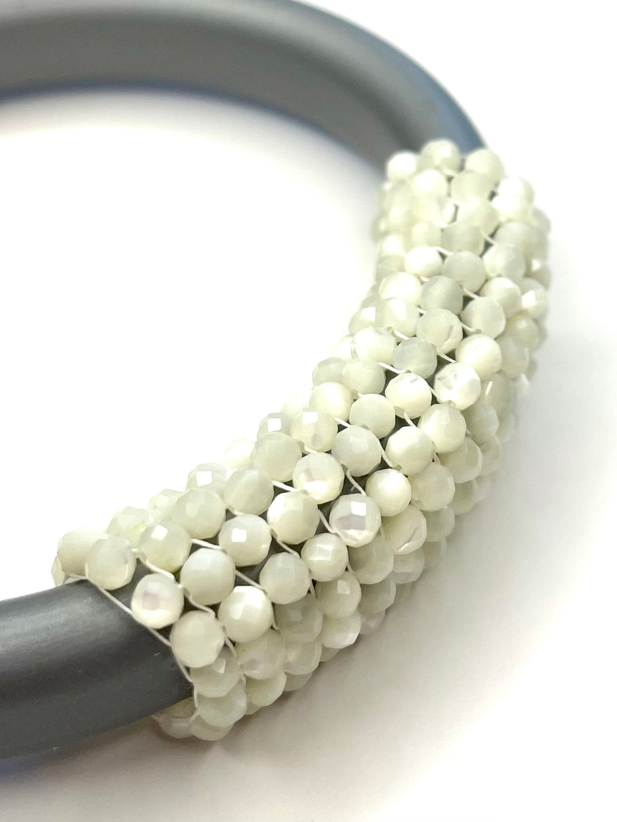 Handwoven Beaded Rubber Bracelet- Gray/White