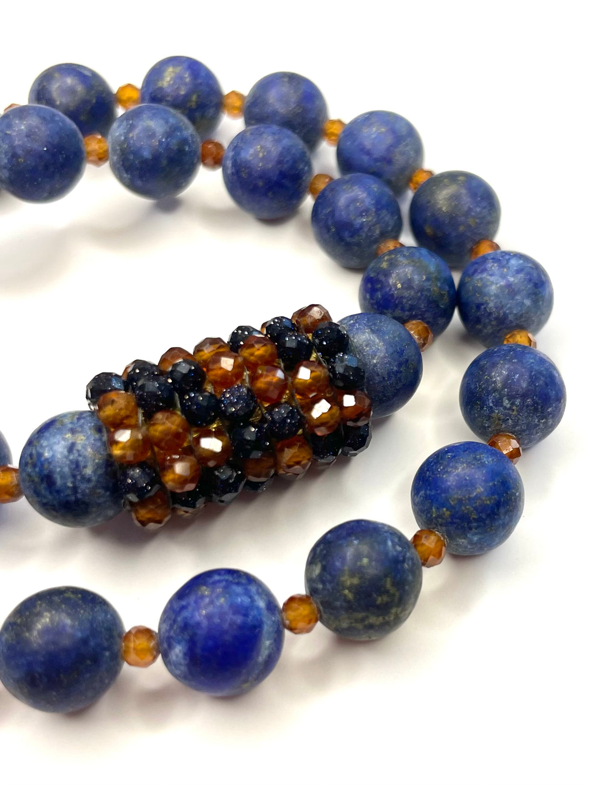 Matte Lapis and Hessonite Garnet Necklace