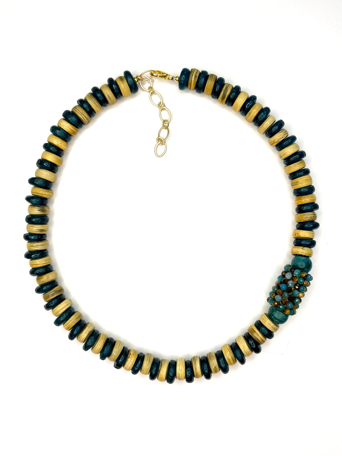 Teal Afghan Glass and Wood Necklace