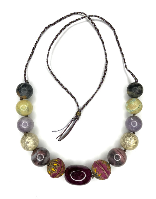 Mixed Gemstones on Cord with Slider