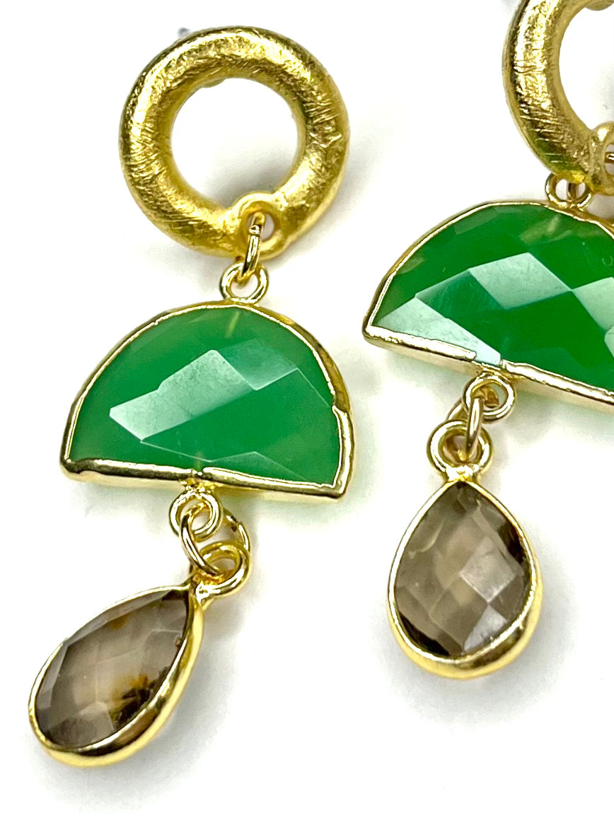 Apple Green Chalcedony and Smoky Quartz Earring
