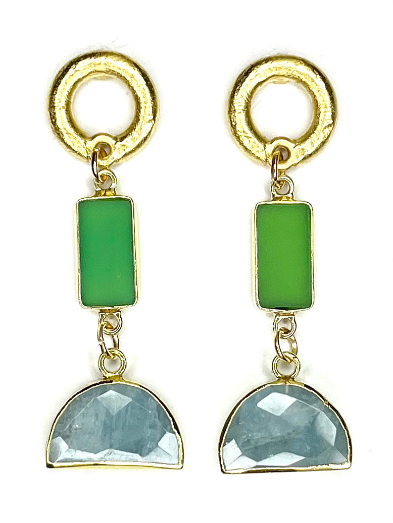 Green Chalcedony and Aquamarine Earring