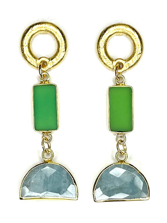 Green Chalcedony and Aquamarine Earring