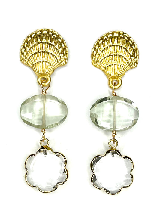 Prasiolite and Crystal Earring