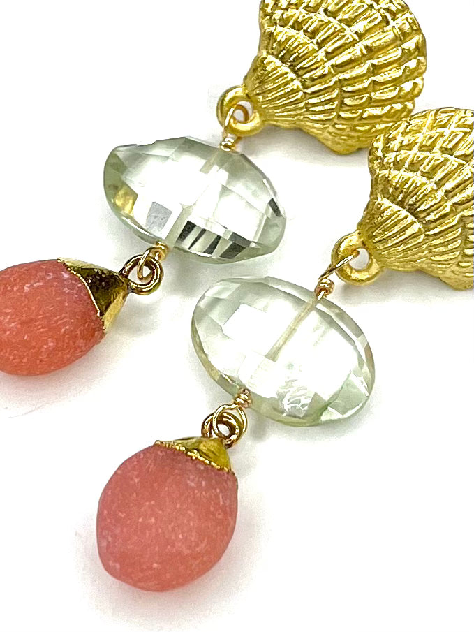 Pink Drusy and Prasiolite Earring
