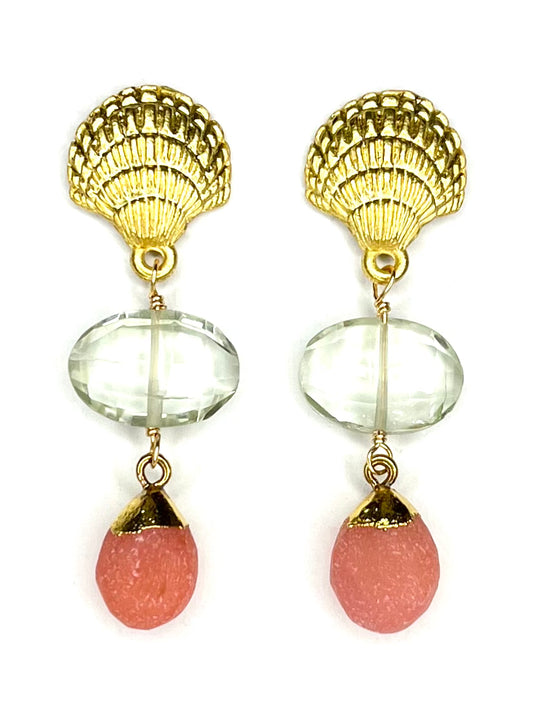 Pink Drusy and Prasiolite Earring