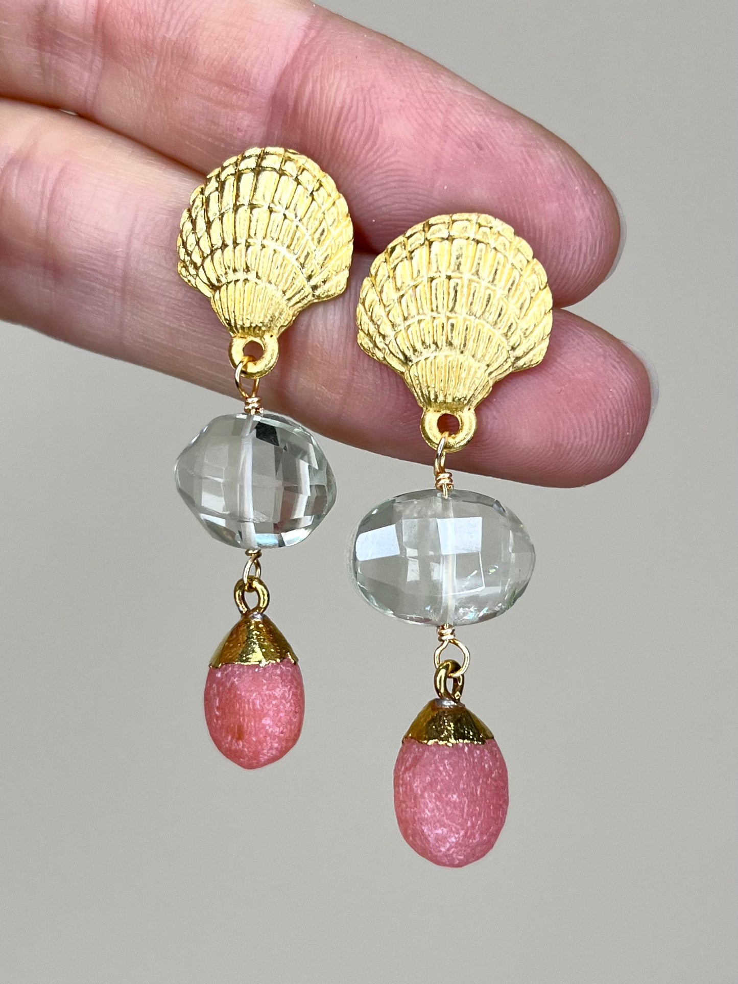 Pink Drusy and Prasiolite Earring