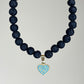 Black Lava Stretch Bracelet with Turquoise Heart Charm