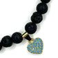Black Lava Stretch Bracelet with Turquoise Heart Charm