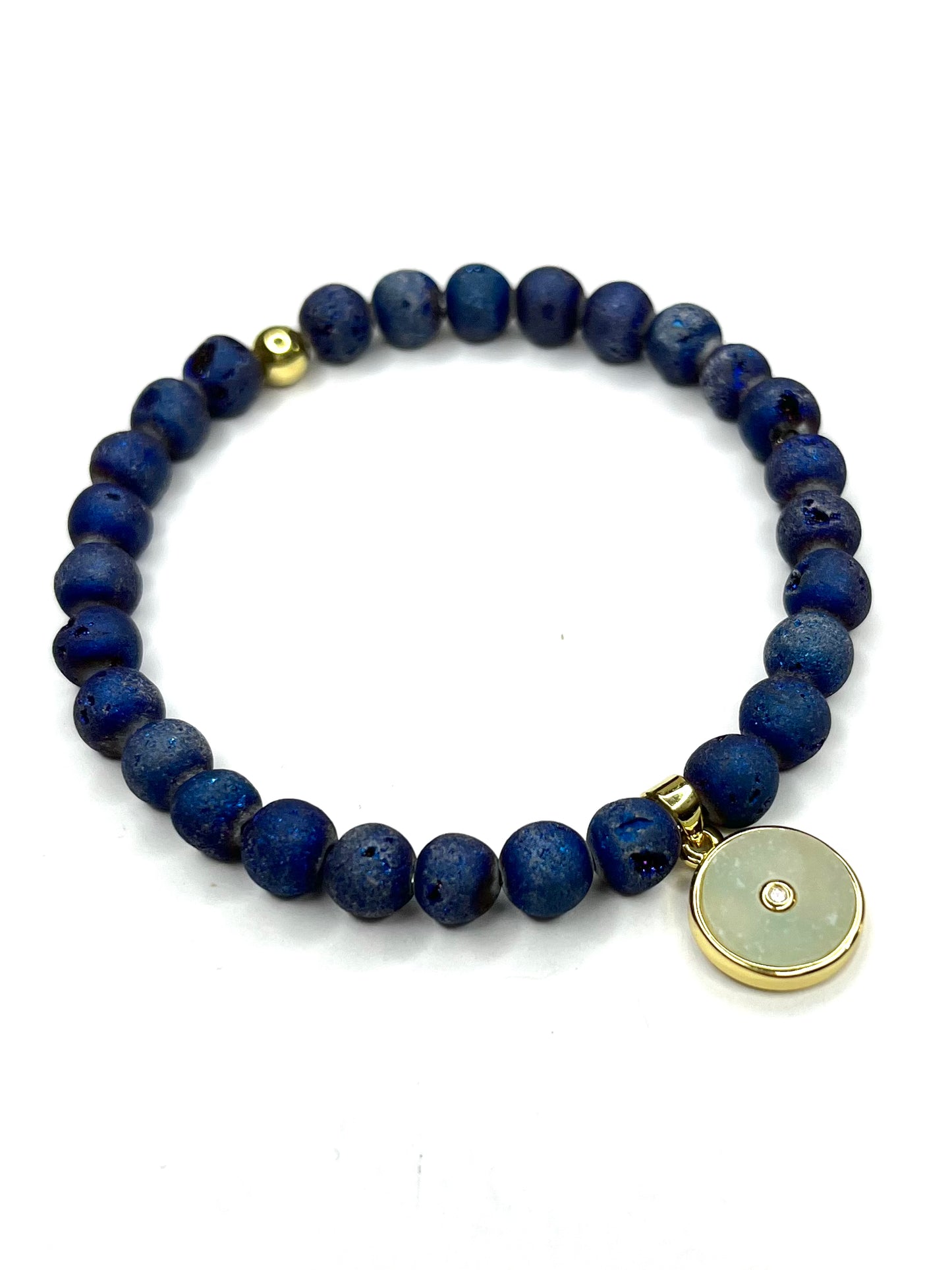 Purple Agate Stretch Bracelet with Pink Enamel Charm