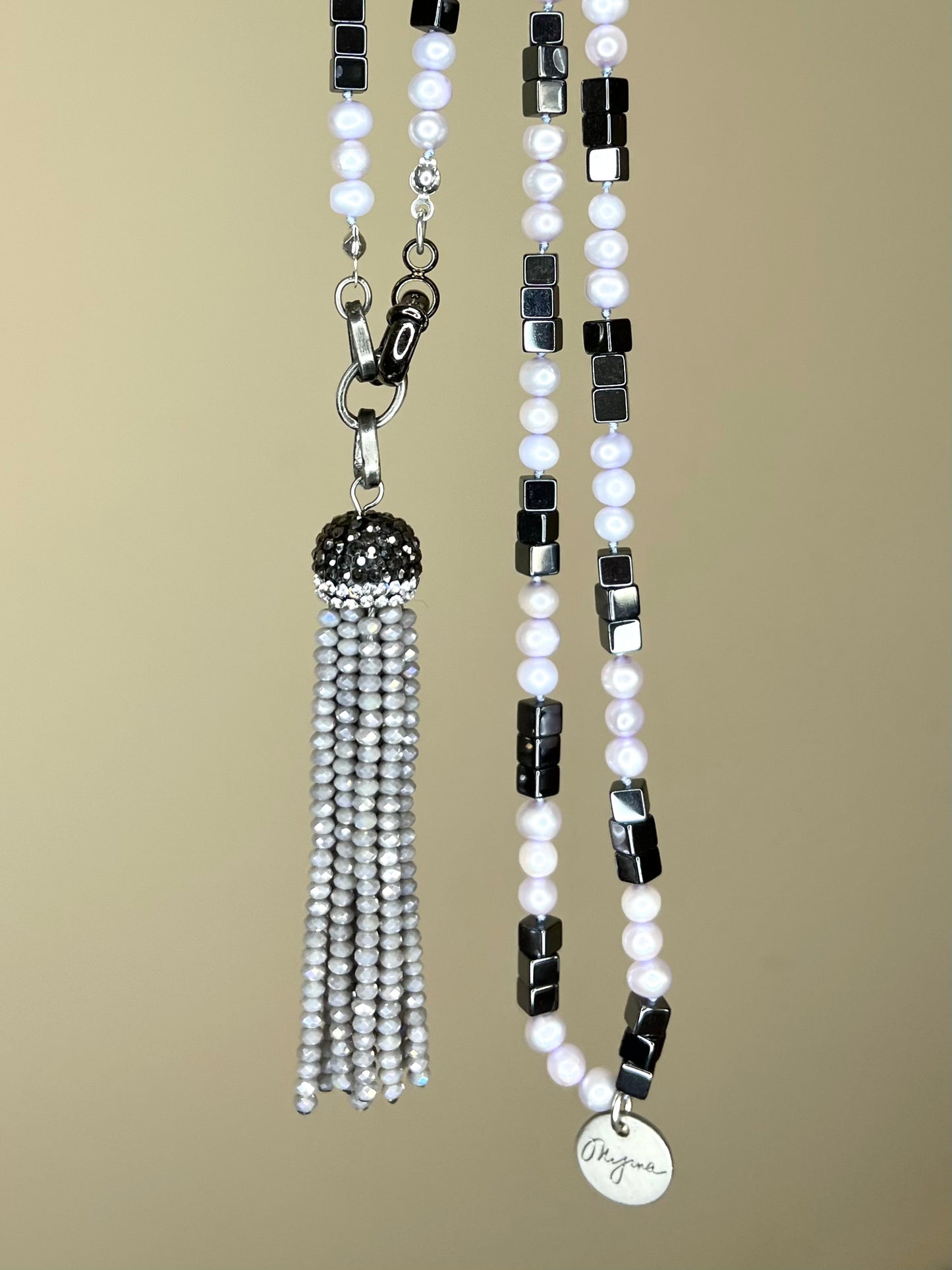 Pearl and Hematite Tassel Necklace