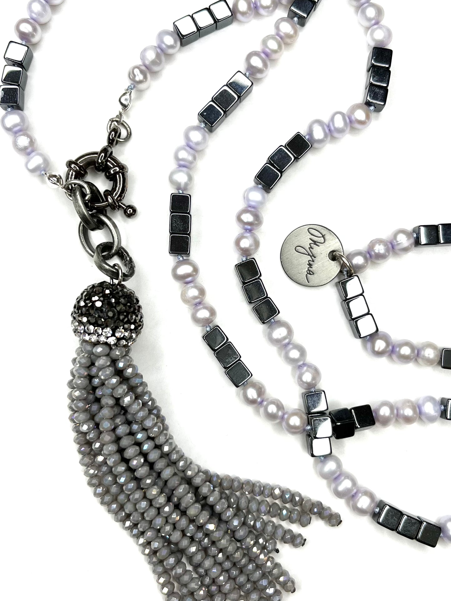 Pearl and Hematite Tassel Necklace